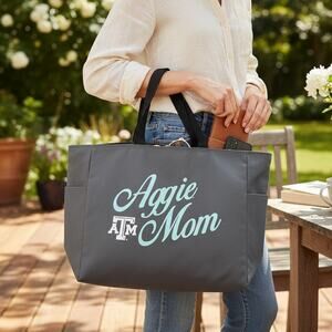 NWT CC Creations Texas A&M Aggie Mom Charcoal Canvas Tote Bag Official Licensed